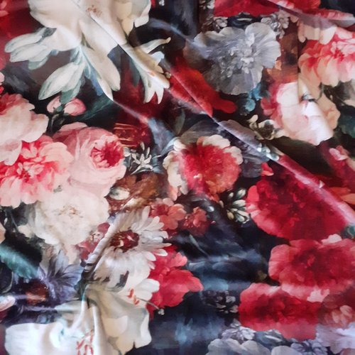 Coupon tissu velours fleurs anglaises victoriennes musée