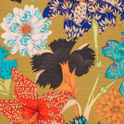 Tissu, ameublement, japon, kimono fleurs, étoffe fond or, retro