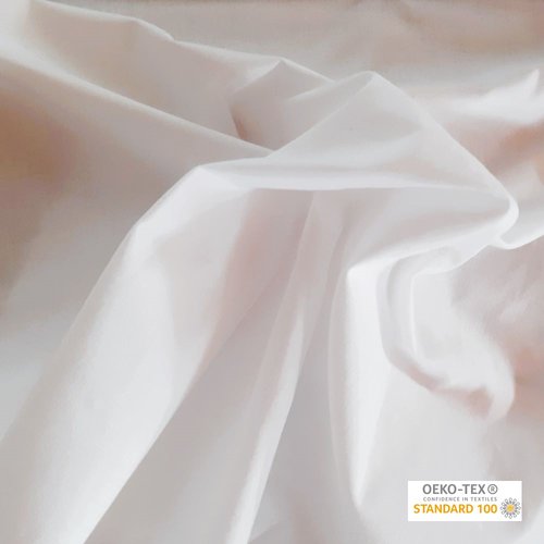 Percale haute qualité, blanche, 305 cm large, coton blanc ou écru 120g/m2, origine france