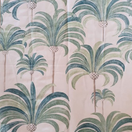 Coupon tissu 65 x 65 cm, feuilles palmiers,la palmeraie thevenon, vert