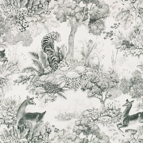 Tissu, toile de jouy, 140cm large, gaia, tigre, biche