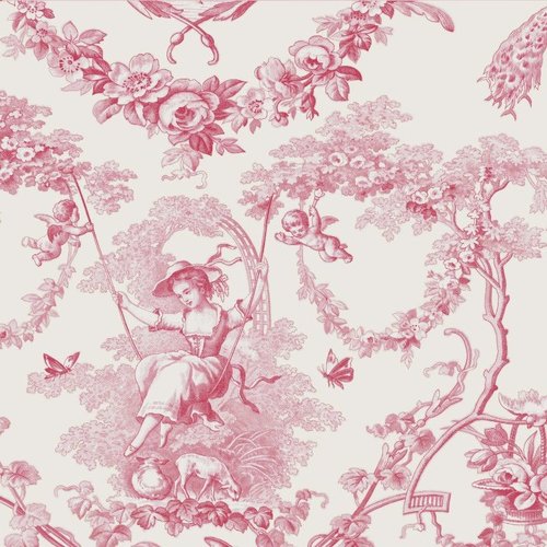 Tissu toile de jouy rose, balançoire, ludivine