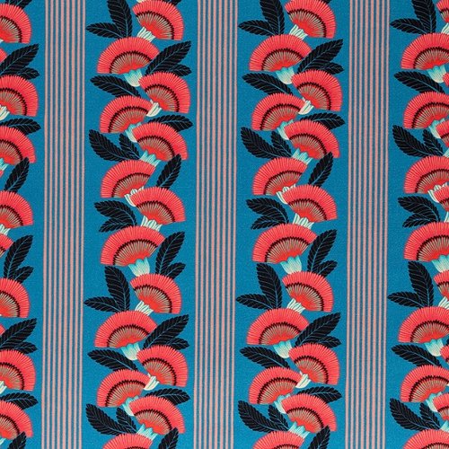 Tissu coton design retro imprimé fleurs et rayures