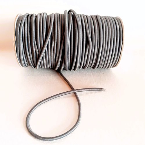 Corde, cordon élastique gris foncé, larg. 3mm, élastique rond