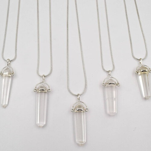 Collier en quartz transparent, pointe de cristal à double terminaison