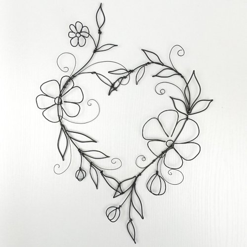 Décoration murale coeur fleuri en fil de fer recuit, idée cadeau fête des mères