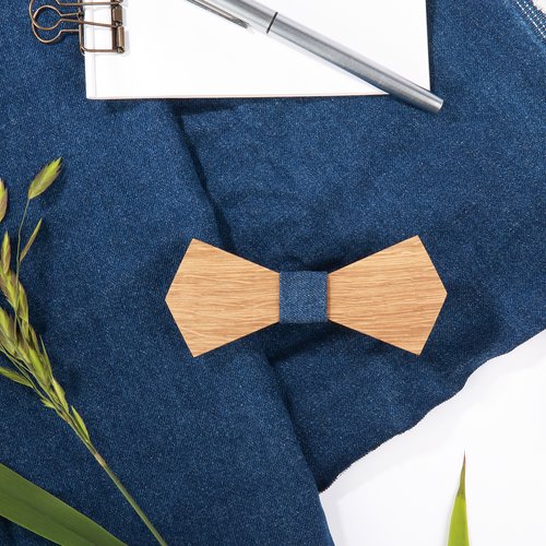 Nœud papillon en bois tissu denim