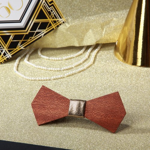 Nœud papillon en bois acajou tissu doré laser