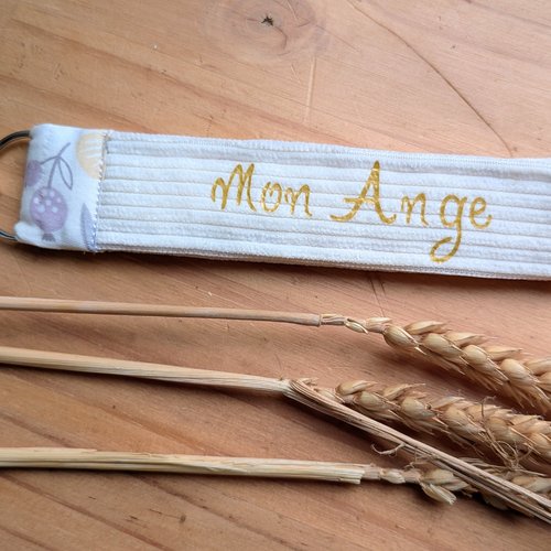 Porte-clés dragonne personnalisé en velours côtelé crème - modèle "mon ange"