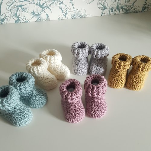 Chaussettes bébé en laine fait main (0-3 mois) COULEUR Gris