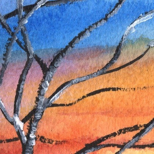 Coucher De Soleil En Hiver Peinture Aquarelle