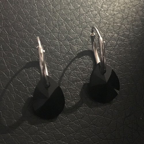 Boucles d'oreilles créoles en argent 925/000 pendants petites gouttes cristal noir