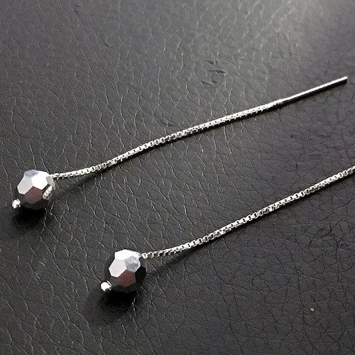 Boucles d'oreilles chainettes en argent 925/000 et perle cristal argenté swarovski