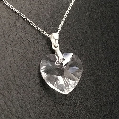 Collier pendentif coeur cristal swarovski en argent 925/000 sur fine chaine longueur 42 cm
