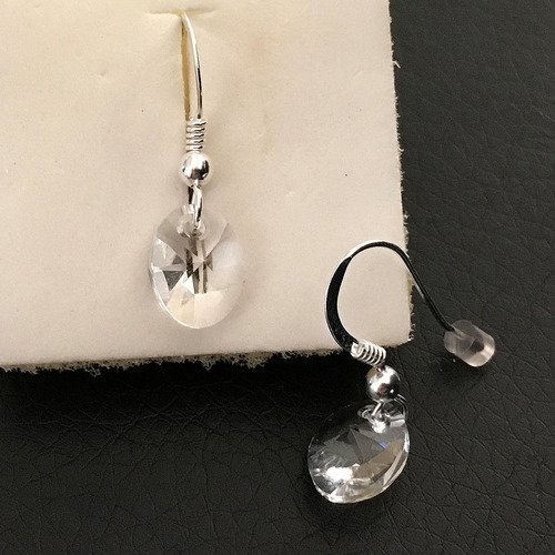 Boucles d'oreilles argent 925/000 crochets pendants ovales en cristal swarovski