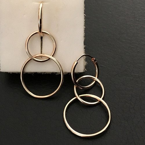 Boucles d'oreilles plaqué or 18 carats créoles 14 mm pendants anneaux entrelacés