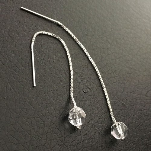 Boucles d'oreilles chainettes en argent 925/000 perles rondes cristal swarovski