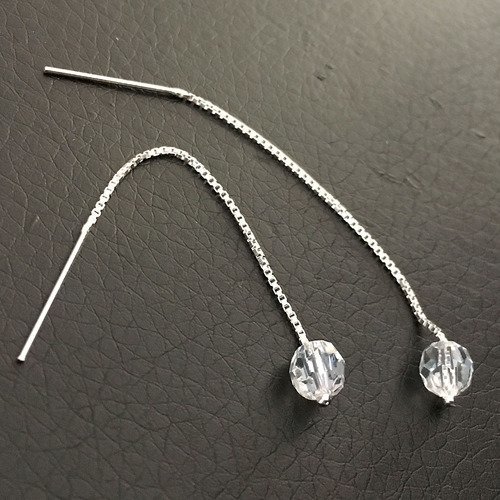 Boucles d'oreilles chainettes en argent 925/000 perles rondes cristal swarovski lune de cristal
