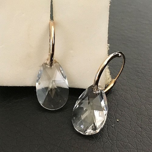 Boucles d'oreilles plaque or 18 carats créoles pendants gouttes cristal swarovski