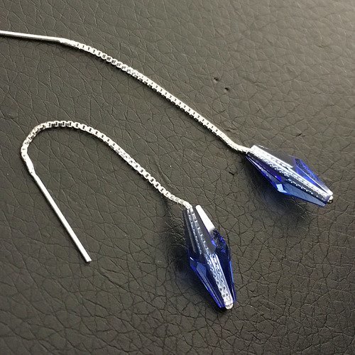 Boucles d'oreilles chainettes en argent 925/000 pendants saphir cristal swarovski 