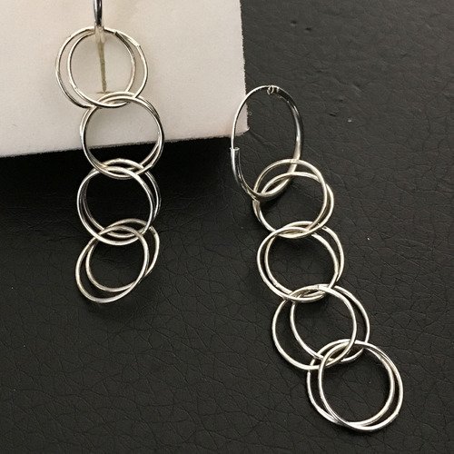 Boucles d'oreilles argent 925 créoles 14 mm pendants multi anneaux entrelacés