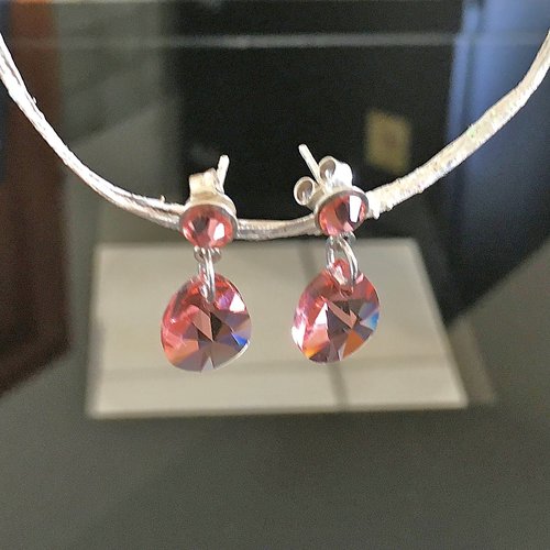 Boucles d'oreilles pendantes en argent 925/000 petites gouttes cristal swarovski rose pêche