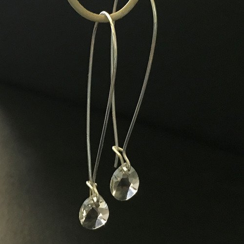 Boucles d'oreilles argent 925/000 grands crochets pendants petites gouttes cristal swarovski