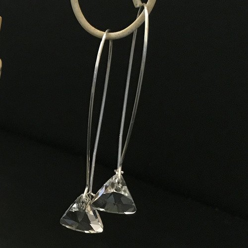 Boucles d'oreilles argent 925/000 grands crochets pendants triangles cristal swarovski