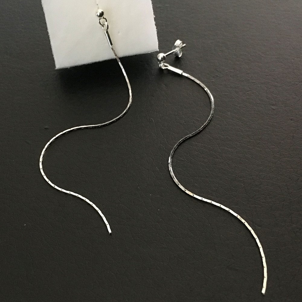 Longues boucles d'oreilles pendantes argent 925/000 clous pendants  chainettes longueur 11 cm - Un grand marché
