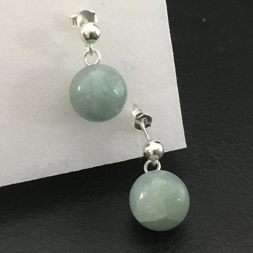 Boucles D Oreilles Argent 925 000 Pendantes Pierre Naturelle Aigue Marine Boule 10 Mm Un Grand Marche