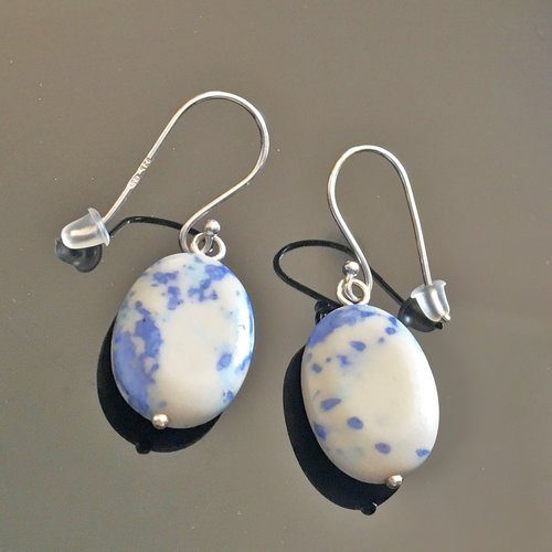 Boucles d'oreilles argent 925/000 pendantes pierre naturelle bleue sodalite