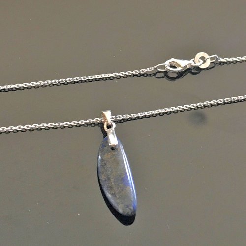 Collier pendentif petite goutte pierre naturelle lapis lazuli et argent 925  sur chaine 42 cm