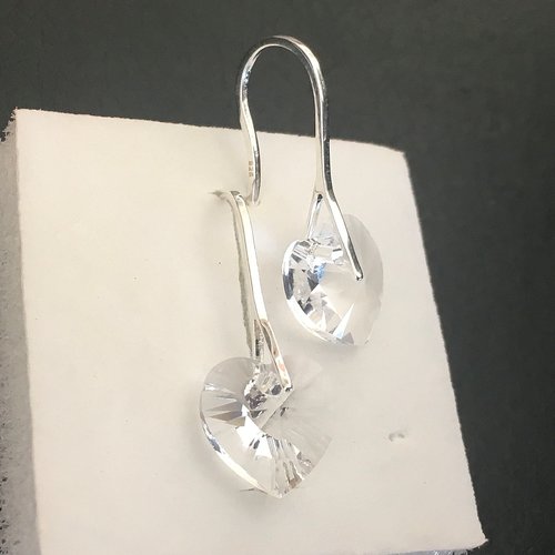 Boucles d'oreilles argent 925/000 pendants petits coeurs cristal swarovski