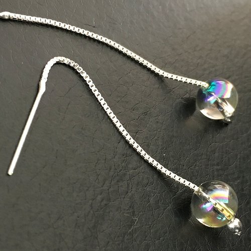 Boucles d'oreilles chainettes argent 925/000 perles globes cristal swarovski bel éclat