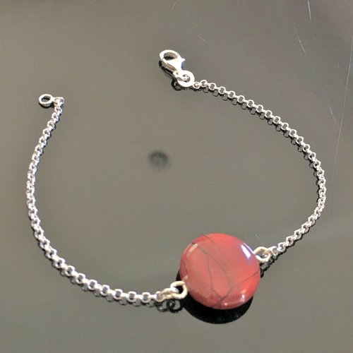 Bracelet argent 925/000 pierre naturelle jaspe rouge bijou nature