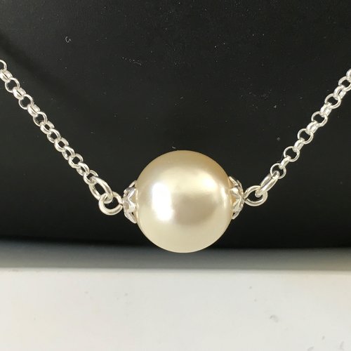 Collier pendentif perle nacrée crème swarovski et argent 925/000 longueur 42 cm