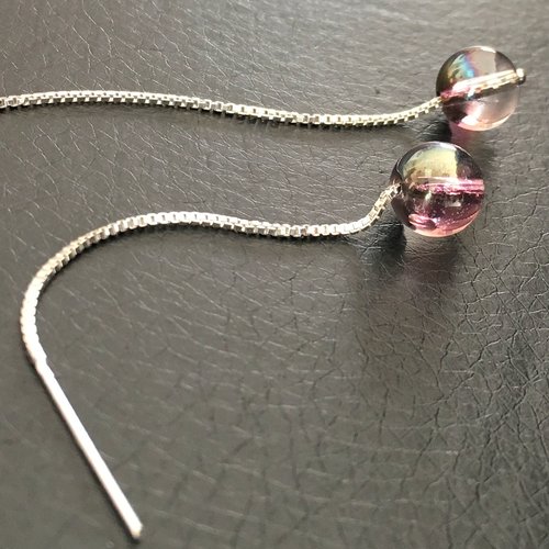 Boucles d'oreilles chainettes en argent 925/000 perles rondes globes cristal swarovski lilas