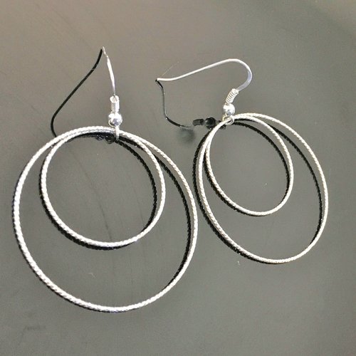 Boucles d'oreilles argent 925/000 pendants anneaux ciselés cercles 40 mm