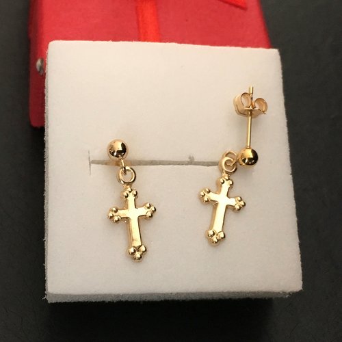 Boucles d'oreilles en plaqué or clous pendants petites croix