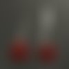 Boucles d'oreilles créoles en argent 925/000 pendants coeur rouge foncé