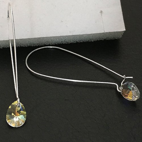 Boucles d'oreilles argent 925/000 grands crochets pendants petites gouttes aurore boréale cristal swarovski