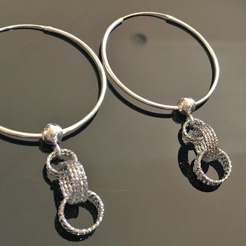 Boucles d'oreilles argent 925/000 créoles pendantes anneaux