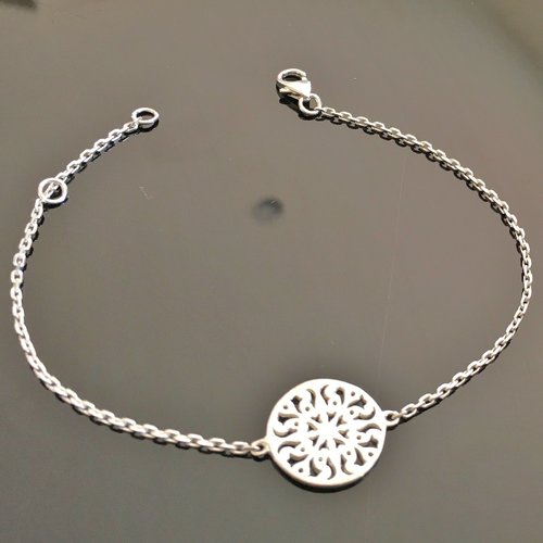 Bracelet argent 925 médaillon soleil longueur 18 cm + anneau de rappel à 16 cm