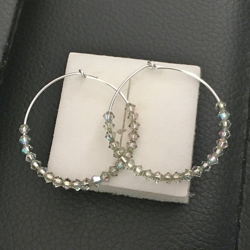 Boucles d'oreilles créoles en argent 925 perles cristal swarovski vert lumineux