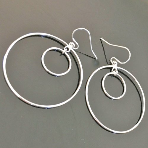 Boucles d'oreilles argent 925/000 crochets pendants anneaux cercles 35 mm
