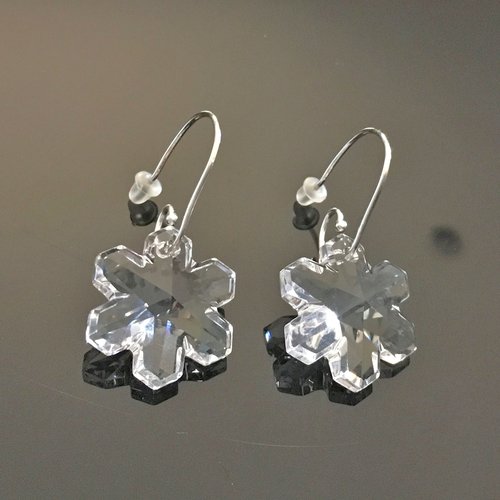 Boucles d'oreilles argent 925/000 pendants flocons de neige cristal swarovski