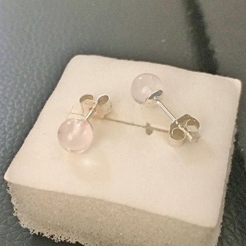 Boucles d'oreilles argent 925/000 clous quartz rose 6 mm