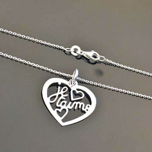 Collier pendentif coeur je t'aime en argent massif 925/000 sur fine chaine longueur 42 cm bijou st valentin