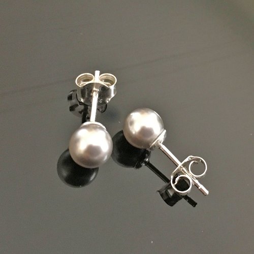 Boucles d'oreilles clous argent 925/000 perles nacrées swarovski gris clair argenté 6 mm