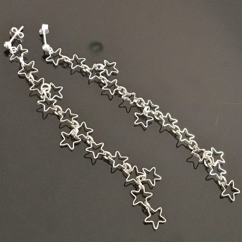 Longues boucles d'oreilles pendantes étoiles en argent 925/000 longueur 9 cm